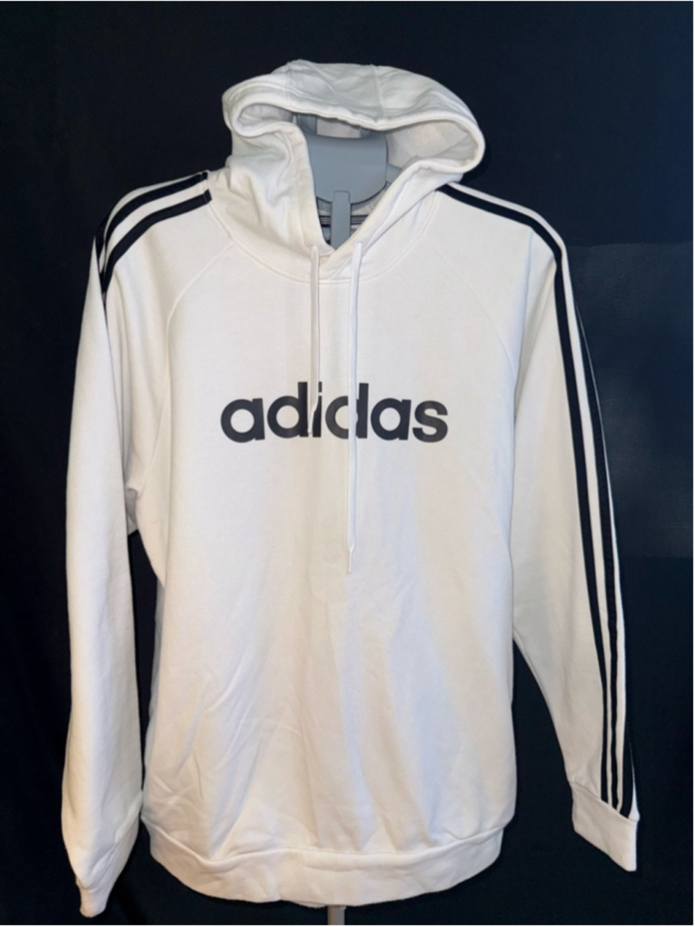 Men's Adidas White & Black Striped Hoodie XL